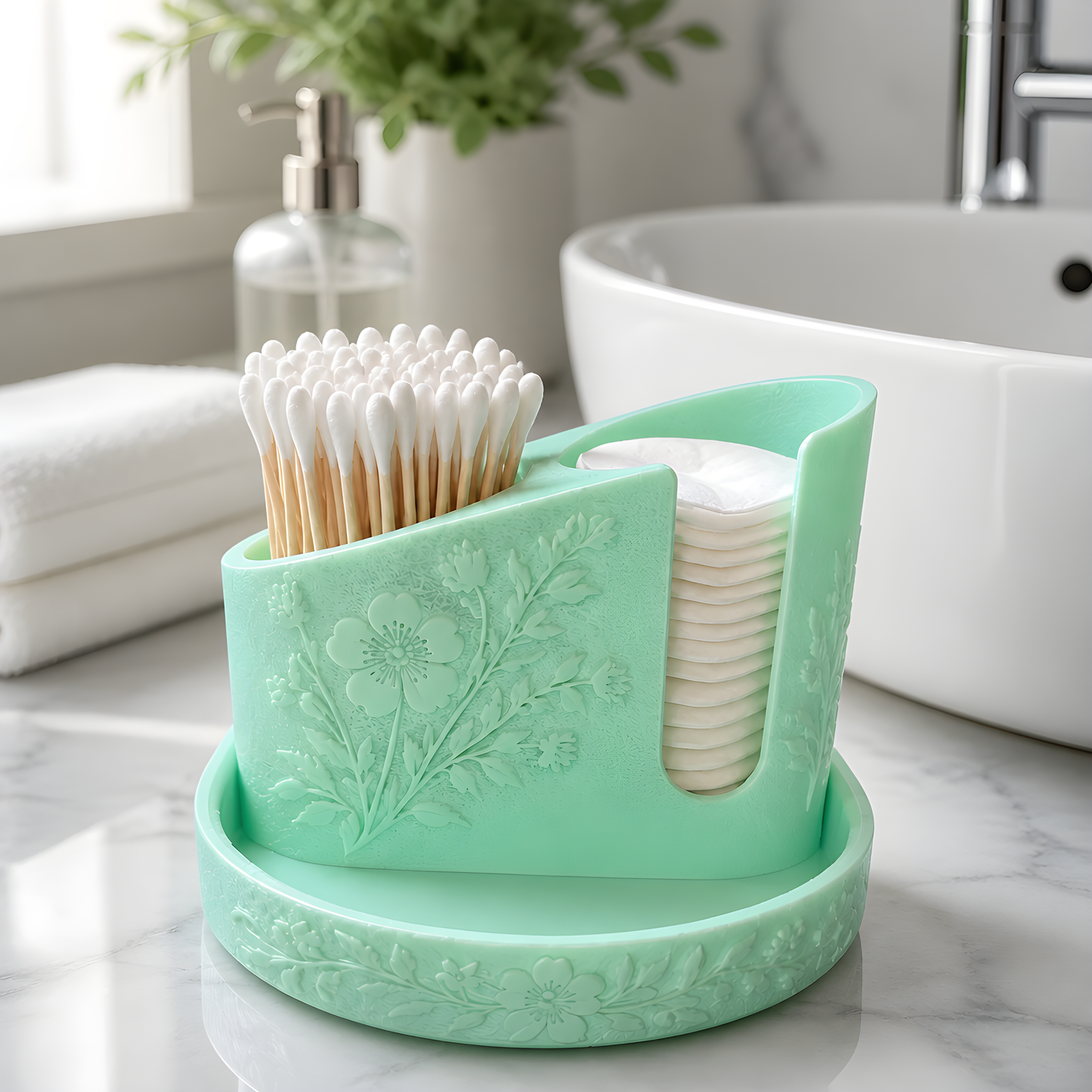 Éclat Floral Organisateur pour coton-tiges et lingettes démaquillantes Collection Aqua