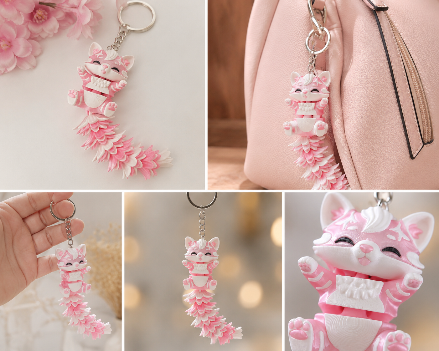 Sakura Porte-clés chat articulé Collection Keya